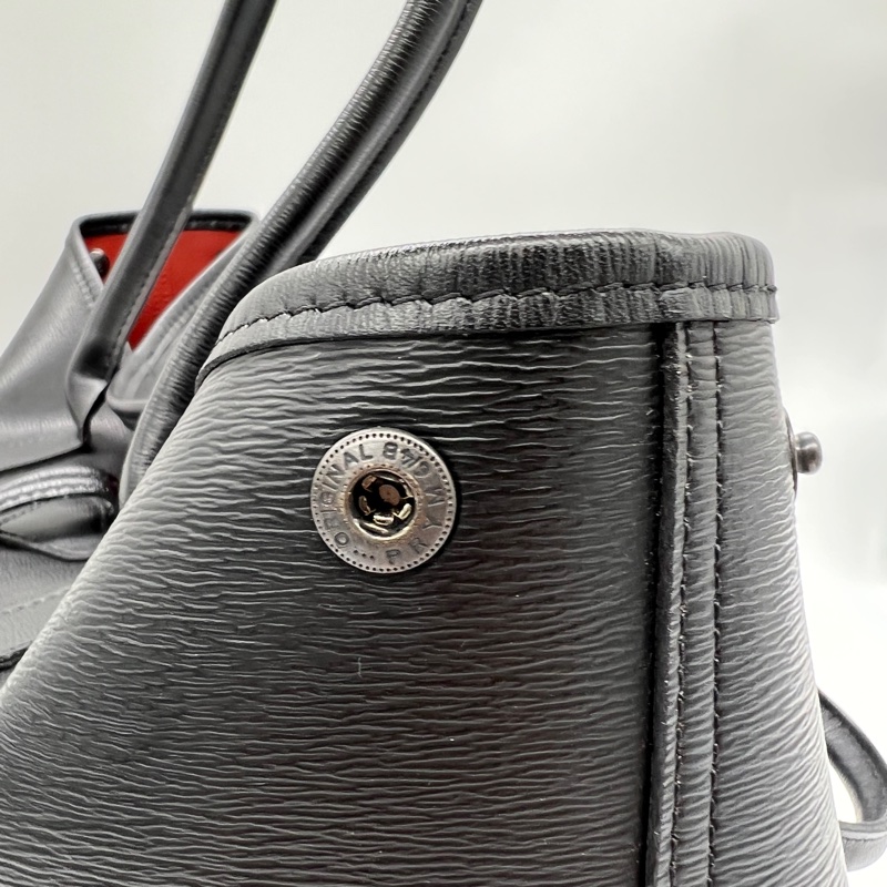 Longchamp 龍鑲 黑色皮質 牛角扣 手提/肩背兩用 托特包-18