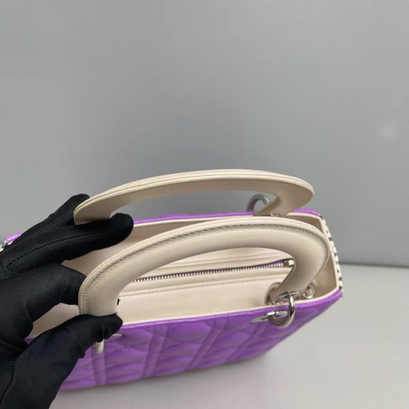 Dior迪奧 紫色 拼稀有皮限量戴妃包五格-4