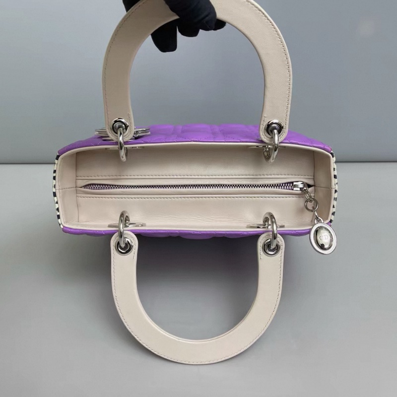 Dior迪奧 紫色 拼稀有皮限量戴妃包五格-5