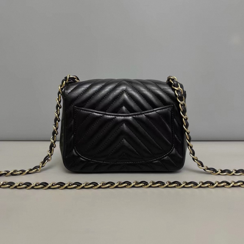 Chanel香奈兒 cf黑金全皮V紋方胖子-1