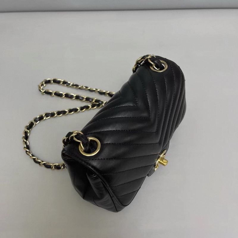 Chanel香奈兒 cf黑金全皮V紋方胖子-4