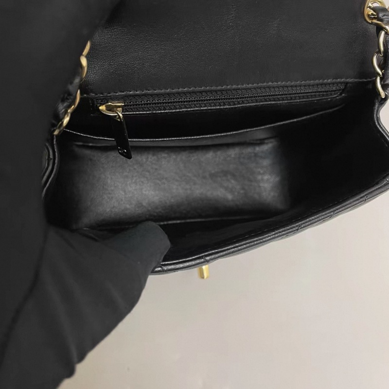 Chanel香奈兒 cf黑金全皮V紋方胖子-6