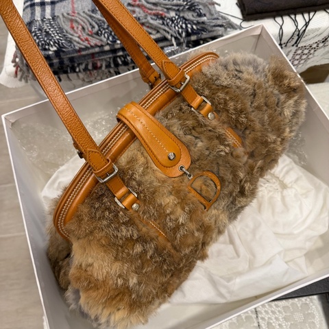 Dior vintage 毛毛 單肩包 醫生包 焦糖 中古 稀有款