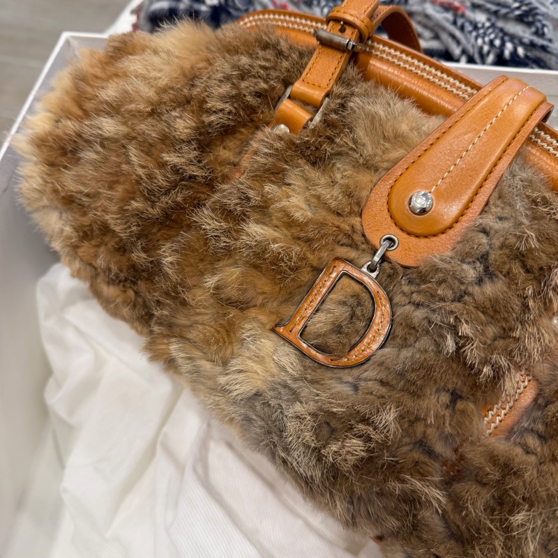 Dior vintage 毛毛 單肩包 醫生包 焦糖 中古 稀有款-7