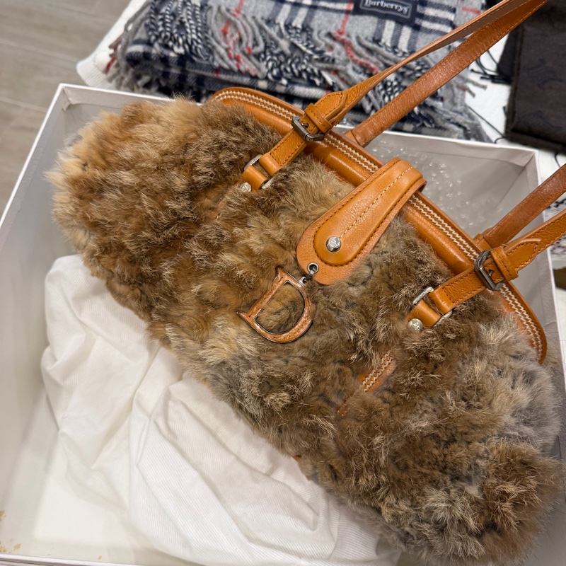 Dior vintage 毛毛 單肩包 醫生包 焦糖 中古 稀有款-8