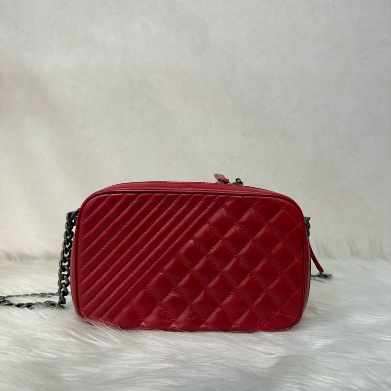Chanel 櫻桃紅牛皮銀鏈雙層相機包-2