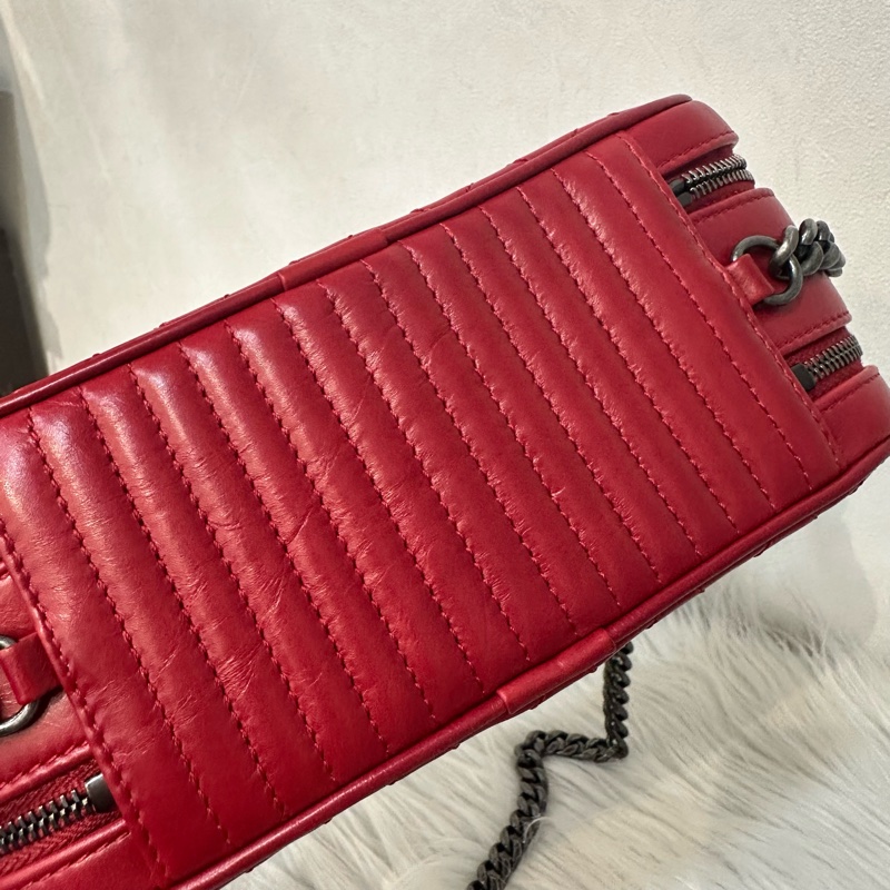 Chanel 櫻桃紅牛皮銀鏈雙層相機包-9