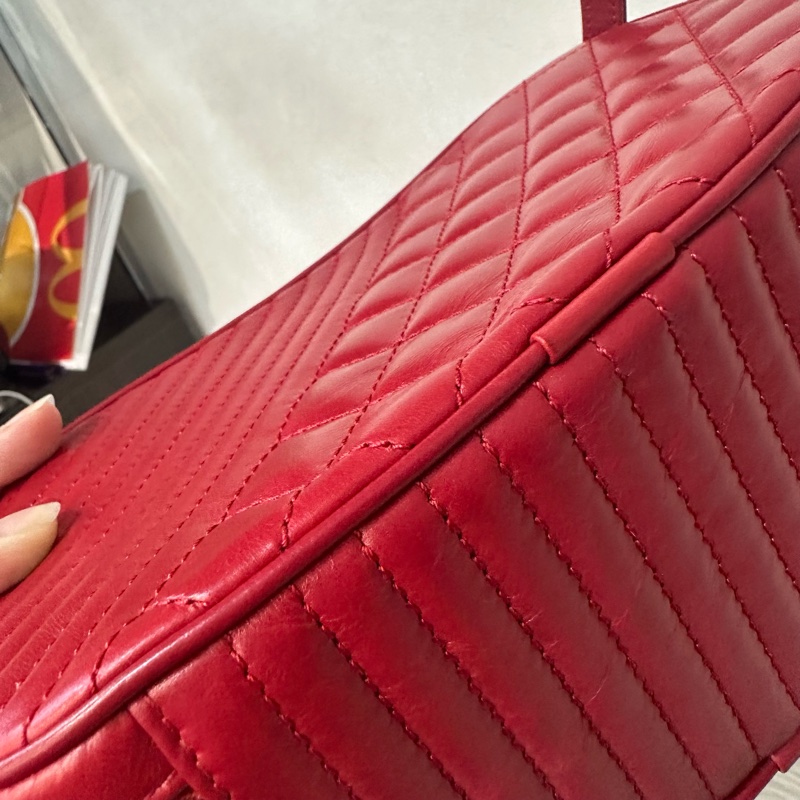 Chanel 櫻桃紅牛皮銀鏈雙層相機包-12