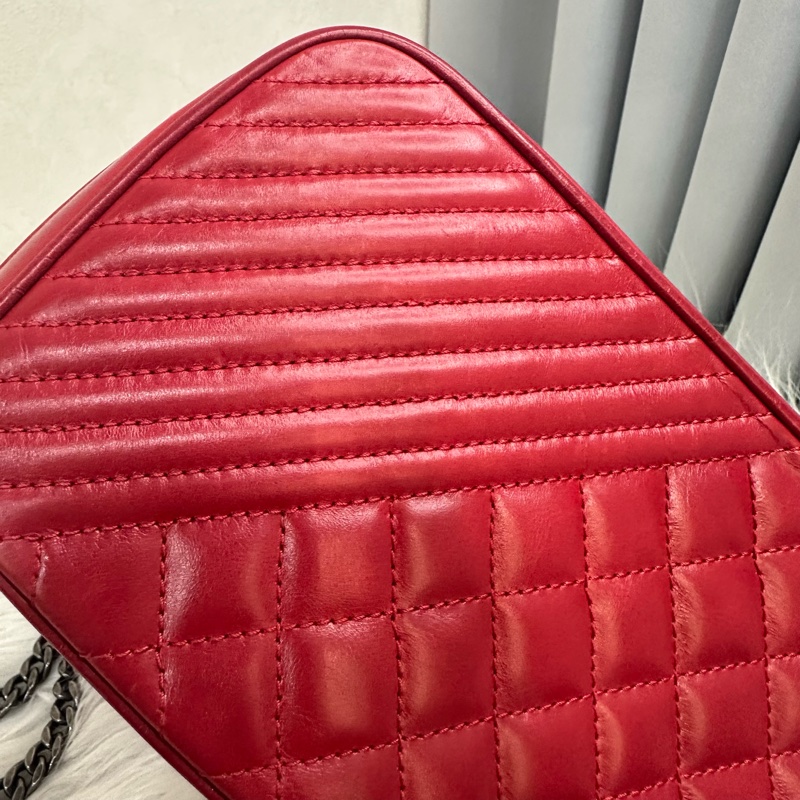 Chanel 櫻桃紅牛皮銀鏈雙層相機包-14
