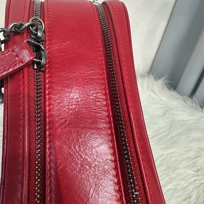 Chanel 櫻桃紅牛皮銀鏈雙層相機包-16