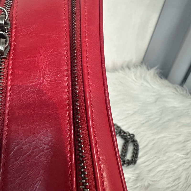 Chanel 櫻桃紅牛皮銀鏈雙層相機包-17