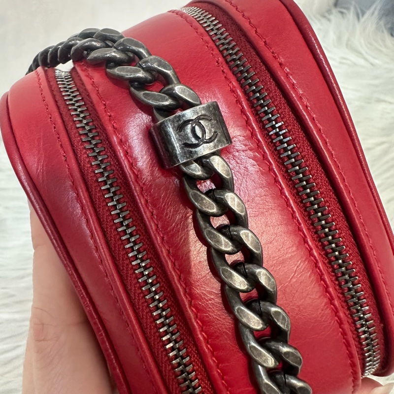 Chanel 櫻桃紅牛皮銀鏈雙層相機包-22