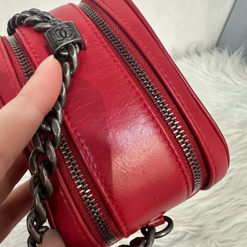 Chanel 櫻桃紅牛皮銀鏈雙層相機包-23