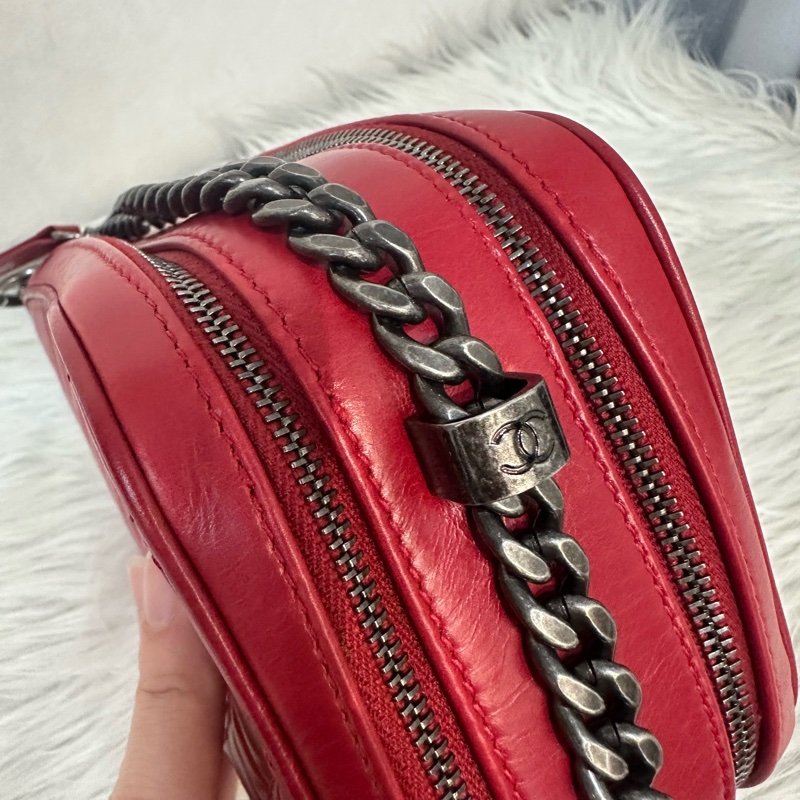 Chanel 櫻桃紅牛皮銀鏈雙層相機包-24