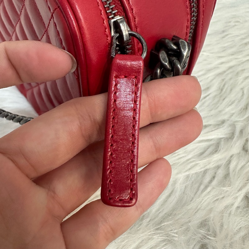 Chanel 櫻桃紅牛皮銀鏈雙層相機包-27