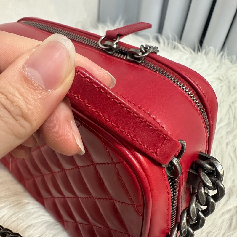 Chanel 櫻桃紅牛皮銀鏈雙層相機包-28
