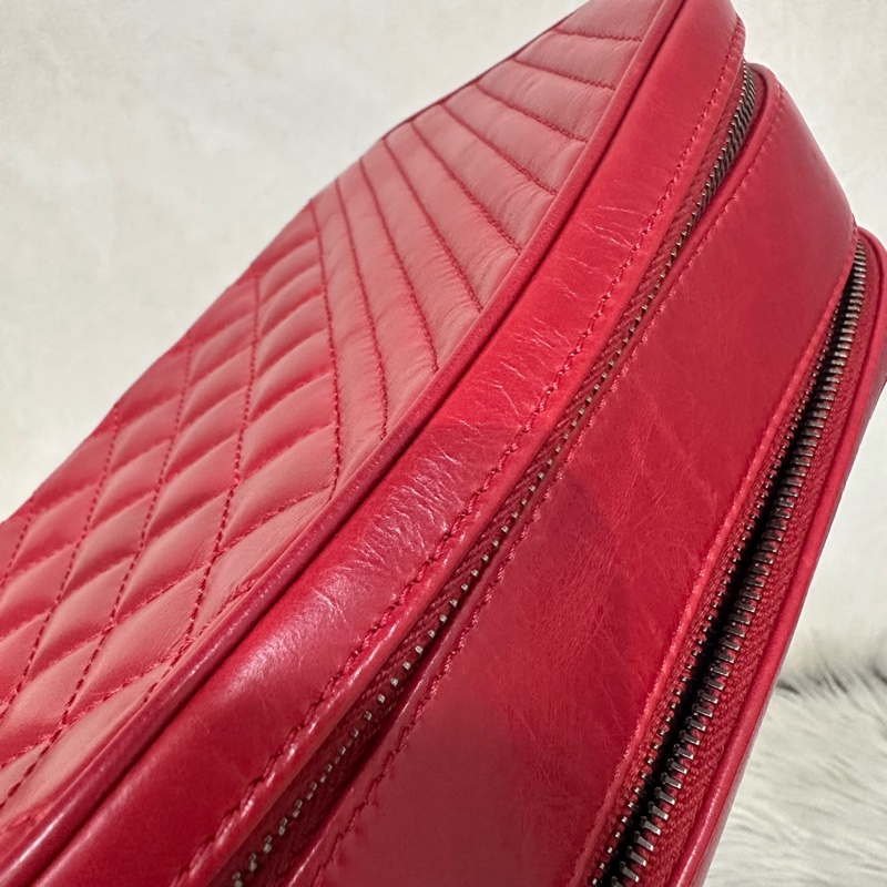 Chanel 櫻桃紅牛皮銀鏈雙層相機包-30