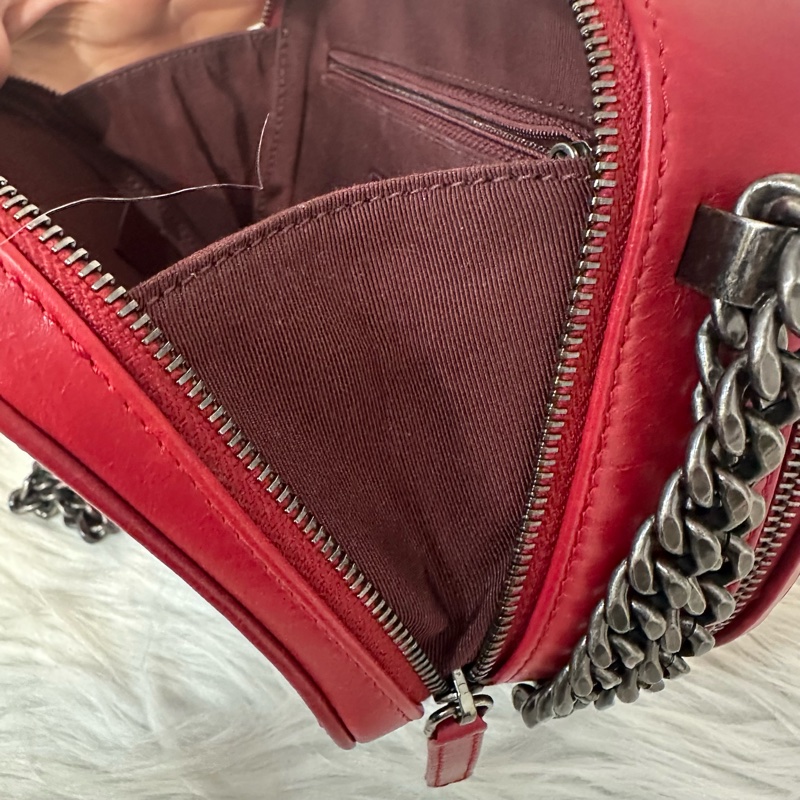 Chanel 櫻桃紅牛皮銀鏈雙層相機包-33