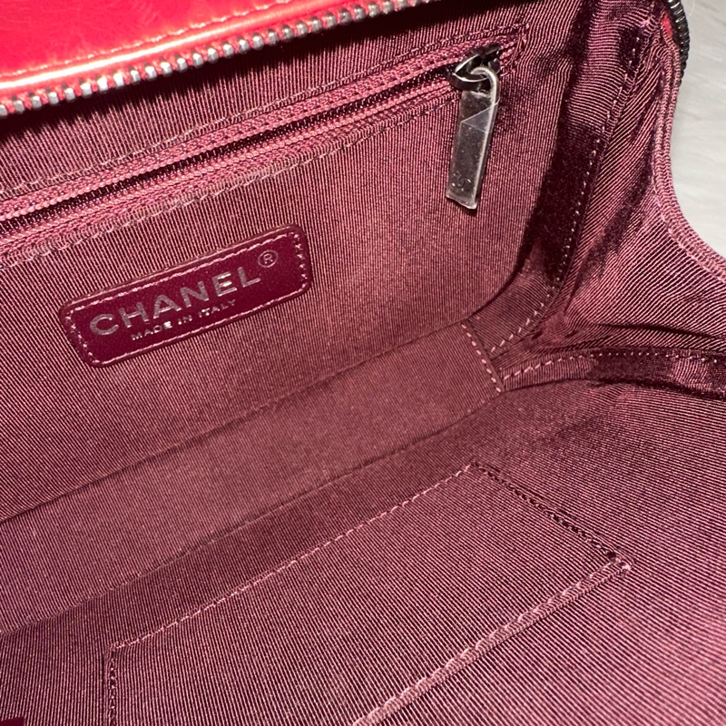Chanel 櫻桃紅牛皮銀鏈雙層相機包-35