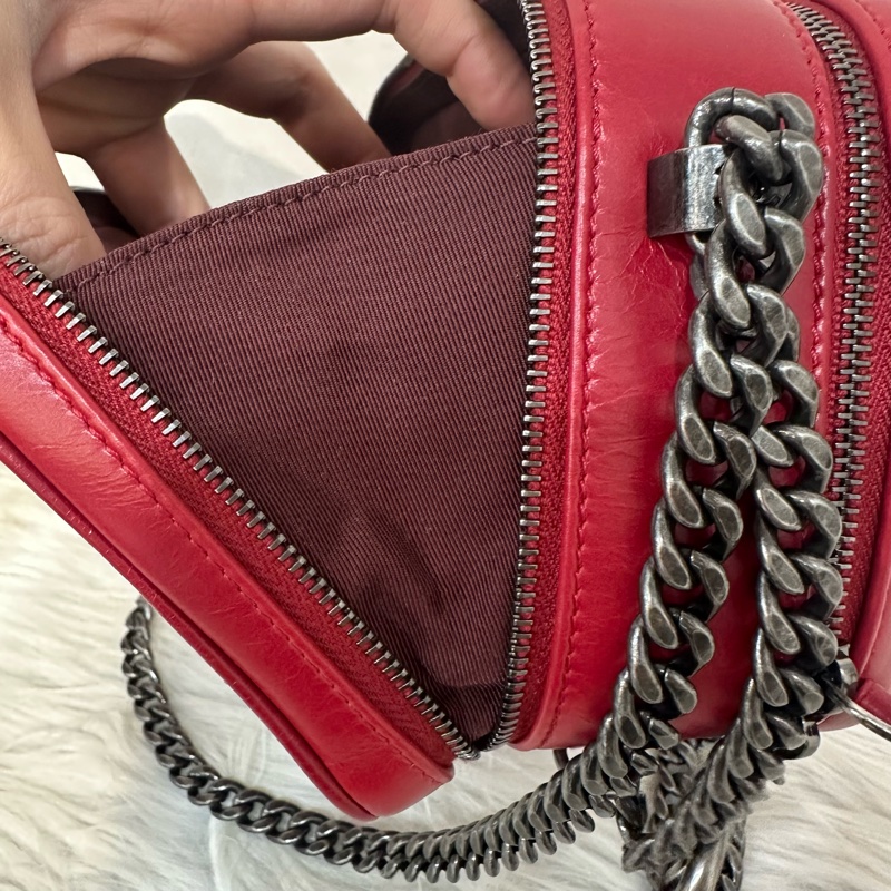 Chanel 櫻桃紅牛皮銀鏈雙層相機包-43