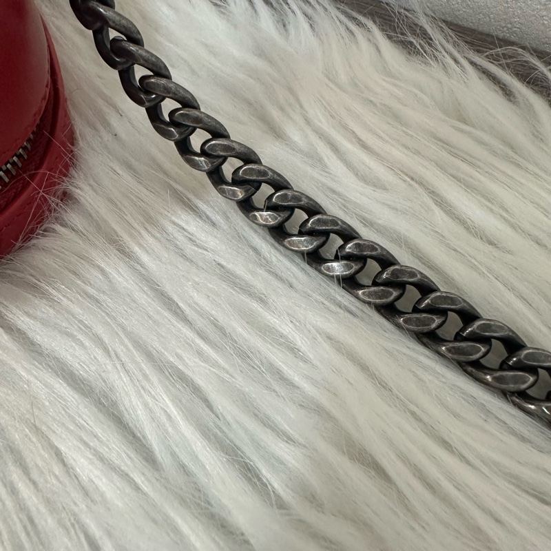 Chanel 櫻桃紅牛皮銀鏈雙層相機包-50