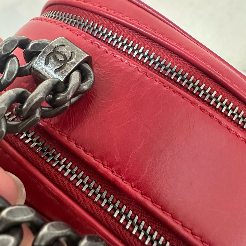 Chanel 櫻桃紅牛皮銀鏈雙層相機包-52