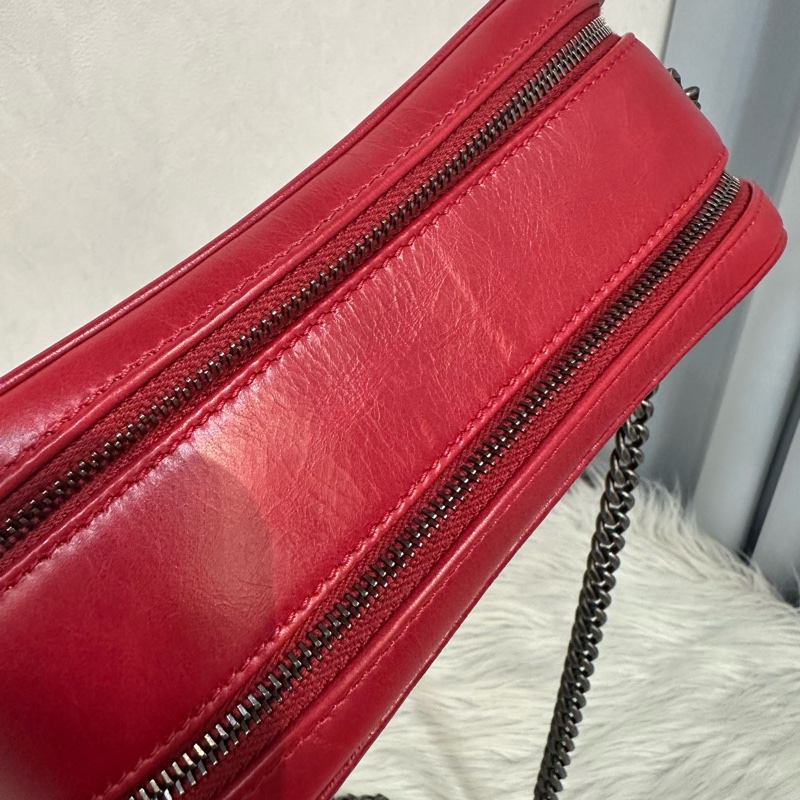 Chanel 櫻桃紅牛皮銀鏈雙層相機包-53