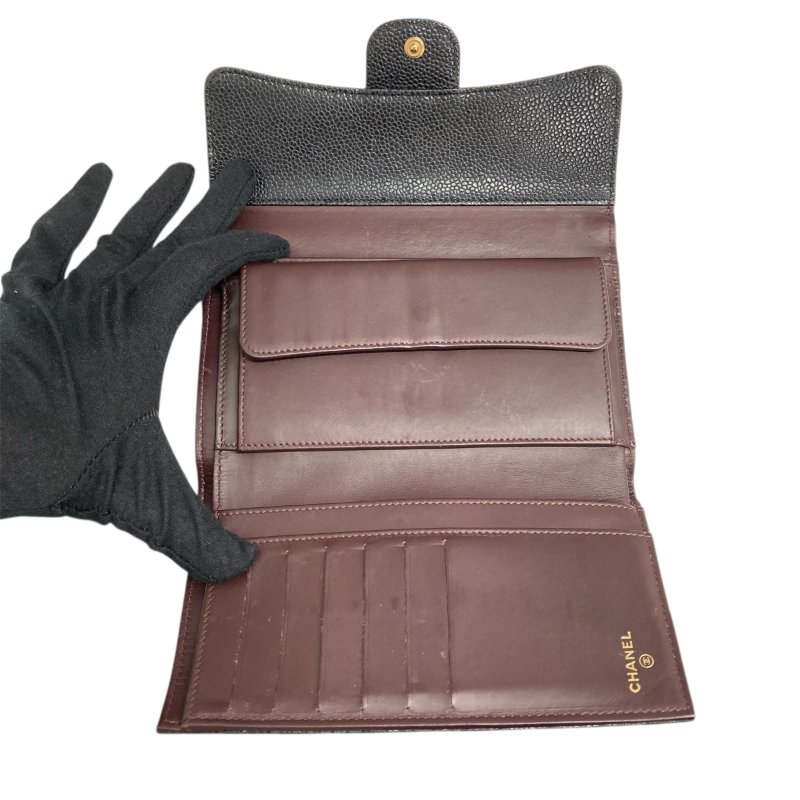 CHANEL 黑菱格長夾 荔枝紋牛皮-11