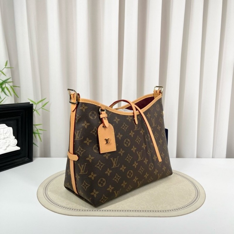 zz wtt zzz LV路易威登 24年全套 芯片款 Carryall PM小號子母包 經典老花滿印購物袋 塗層帆布拼牛皮飾邊 手提單肩包托特包 女款 棕色-6