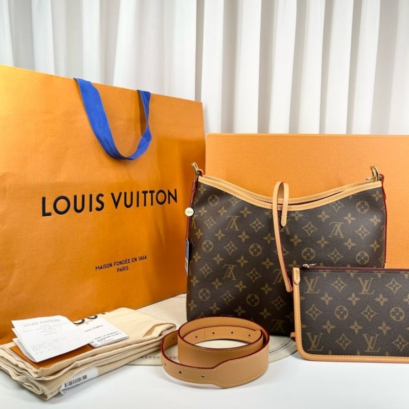 zz wtt zzz LV路易威登 24年全套 芯片款 Carryall PM小號子母包 經典老花滿印購物袋 塗層帆布拼牛皮飾邊 手提單肩包托特包 女款 棕色-7