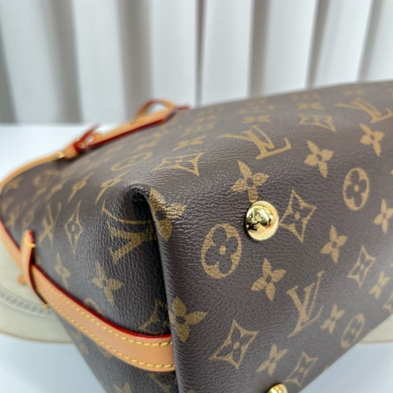 zz wtt zzz LV路易威登 24年全套 芯片款 Carryall PM小號子母包 經典老花滿印購物袋 塗層帆布拼牛皮飾邊 手提單肩包托特包 女款 棕色-10