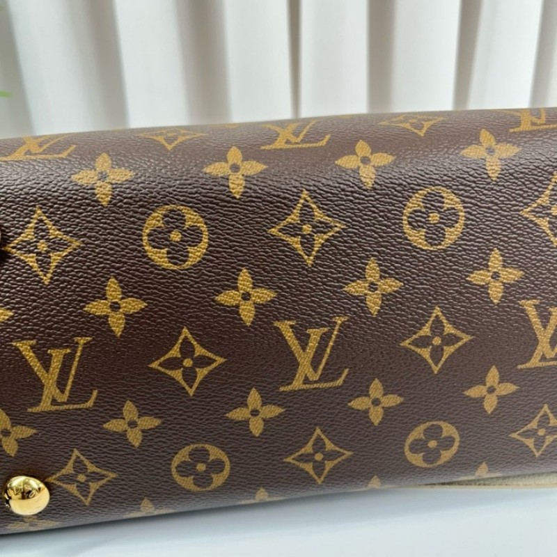 zz wtt zzz LV路易威登 24年全套 芯片款 Carryall PM小號子母包 經典老花滿印購物袋 塗層帆布拼牛皮飾邊 手提單肩包托特包 女款 棕色-11