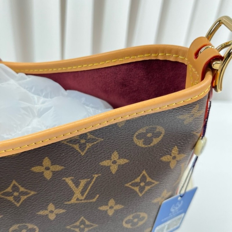 zz wtt zzz LV路易威登 24年全套 芯片款 Carryall PM小號子母包 經典老花滿印購物袋 塗層帆布拼牛皮飾邊 手提單肩包托特包 女款 棕色-16
