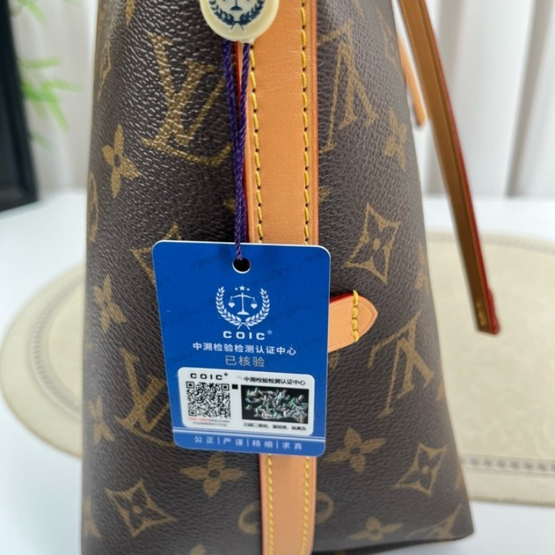 zz wtt zzz LV路易威登 24年全套 芯片款 Carryall PM小號子母包 經典老花滿印購物袋 塗層帆布拼牛皮飾邊 手提單肩包托特包 女款 棕色-21