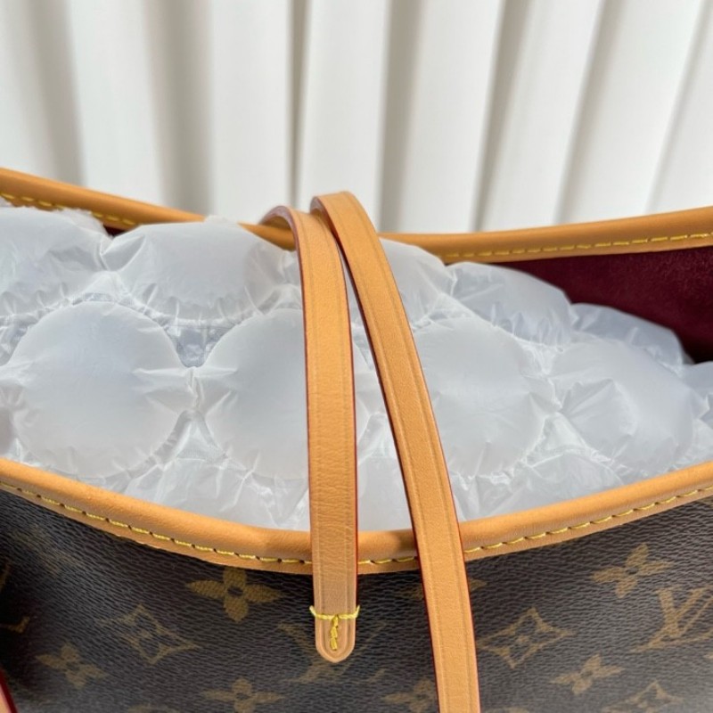 zz wtt zzz LV路易威登 24年全套 芯片款 Carryall PM小號子母包 經典老花滿印購物袋 塗層帆布拼牛皮飾邊 手提單肩包托特包 女款 棕色-24