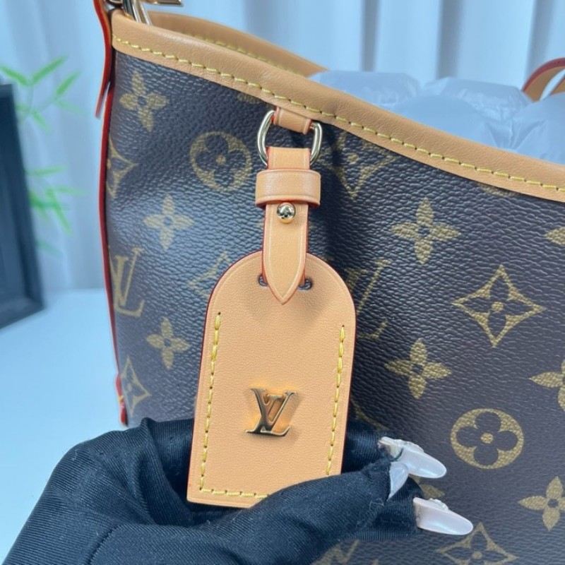 zz wtt zzz LV路易威登 24年全套 芯片款 Carryall PM小號子母包 經典老花滿印購物袋 塗層帆布拼牛皮飾邊 手提單肩包托特包 女款 棕色-26