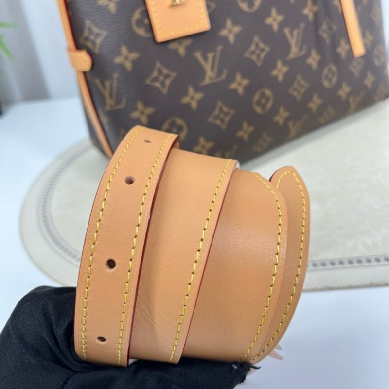 zz wtt zzz LV路易威登 24年全套 芯片款 Carryall PM小號子母包 經典老花滿印購物袋 塗層帆布拼牛皮飾邊 手提單肩包托特包 女款 棕色-27