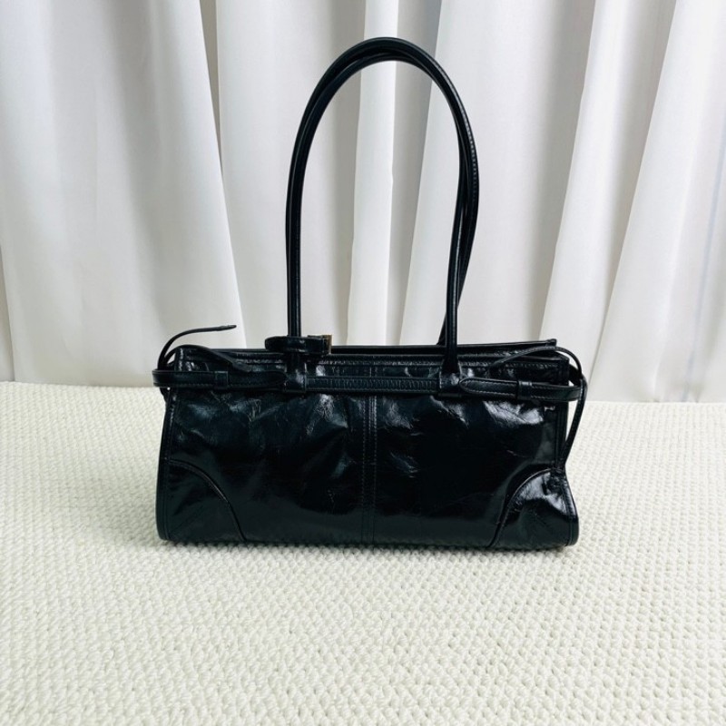 PRADA  普拉達 Bonnie soft lux 系列 可拆卸可調節肩帶琺瑯金屬三角形徽標 長手柄 皮革 手提單肩包-1