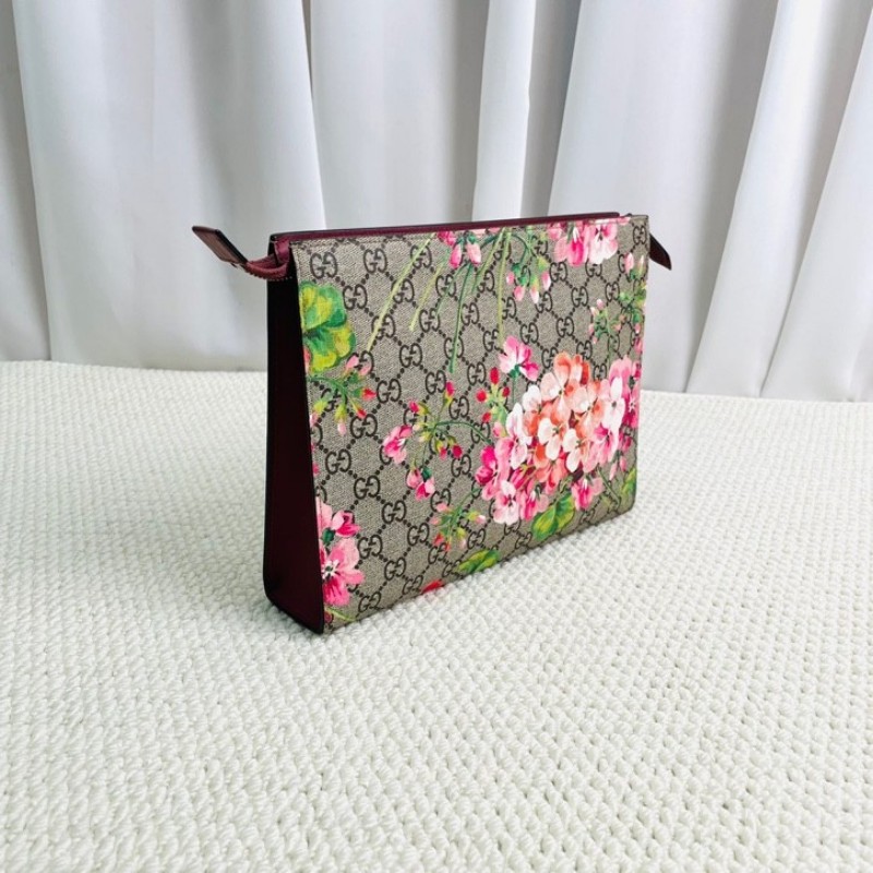 Gucci  古馳 天竺葵花卉印花手拿包洗漱包 拉鏈開合 內裡乾淨-2