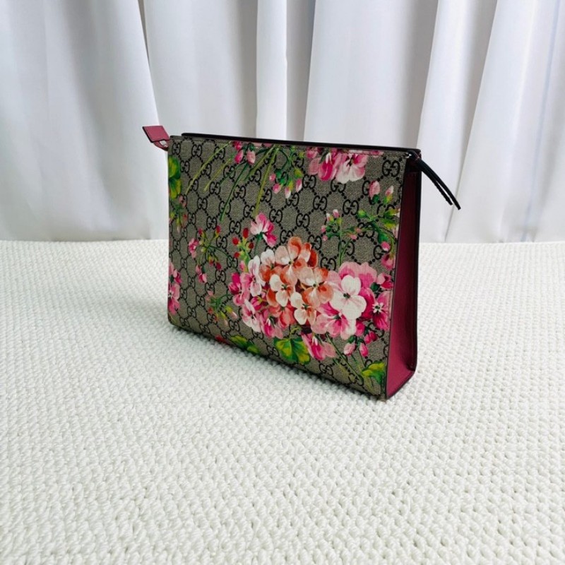 Gucci  古馳 天竺葵花卉印花手拿包洗漱包 拉鏈開合 內裡乾淨-3