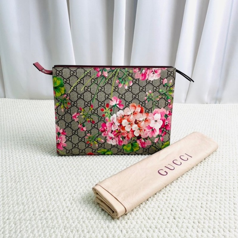 Gucci  古馳 天竺葵花卉印花手拿包洗漱包 拉鏈開合 內裡乾淨-5