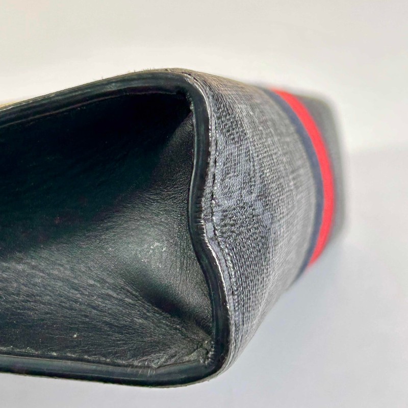 古馳Gucci古馳 經典老花Logo條紋織帶手拿包 黑灰色 拉鏈開合 輕便實用-8