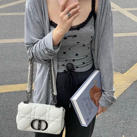 Dior caro系列藤格紋鏈條包泡芙包白色銀扣20*12*7 98新配件塵袋
