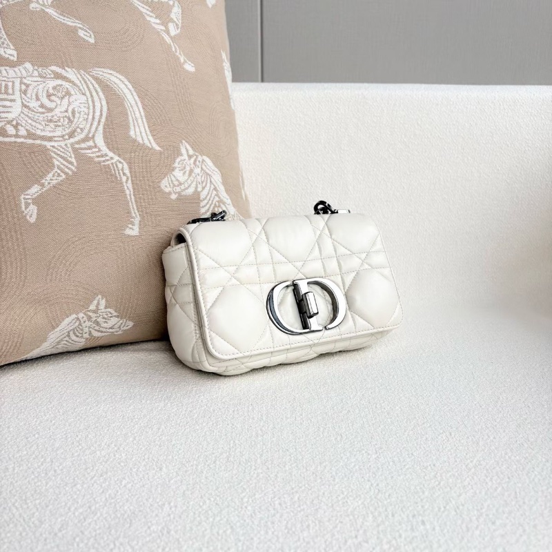 Dior caro系列藤格紋鏈條包泡芙包白色銀扣20*12*7 98新配件塵袋-4