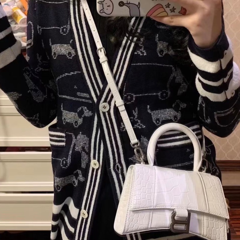 Balenciaga 鱷魚壓紋沙漏包 白色銀扣19*11.5*7 98新配件塵袋-0