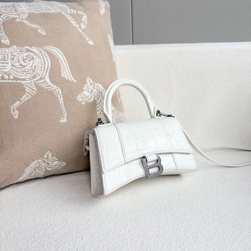 Balenciaga 鱷魚壓紋沙漏包 白色銀扣19*11.5*7 98新配件塵袋-4
