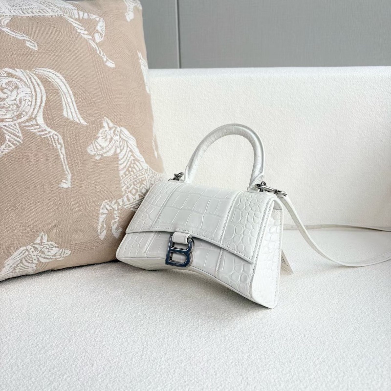 Balenciaga 鱷魚壓紋沙漏包 白色銀扣19*11.5*7 98新配件塵袋-6