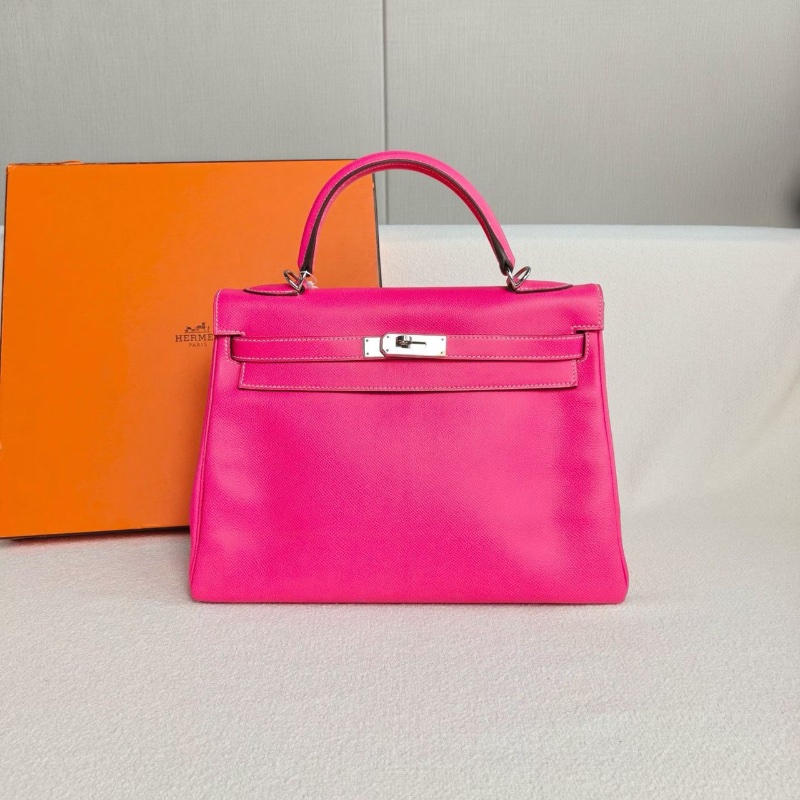 Hermes Kelly32 K32 框O 糖果粉 內裡石榴紅 epsom皮 32*23*12 98新配件肩帶鑰匙鎖塵袋雨衣-1