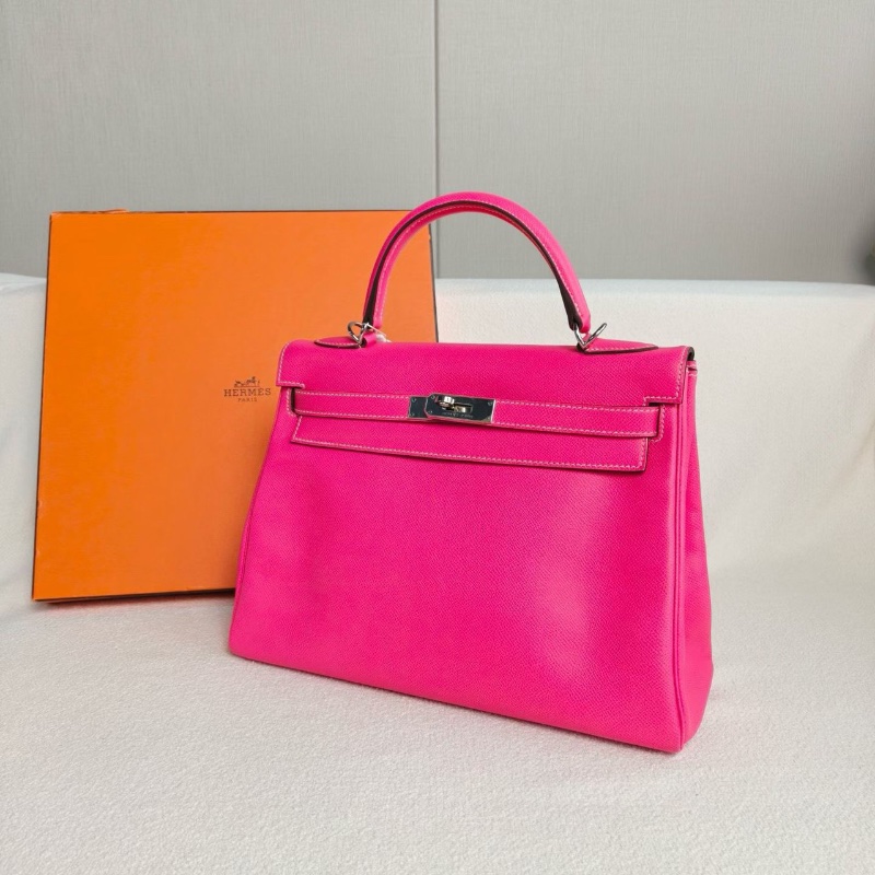 Hermes Kelly32 K32 框O 糖果粉 內裡石榴紅 epsom皮 32*23*12 98新配件肩帶鑰匙鎖塵袋雨衣-3