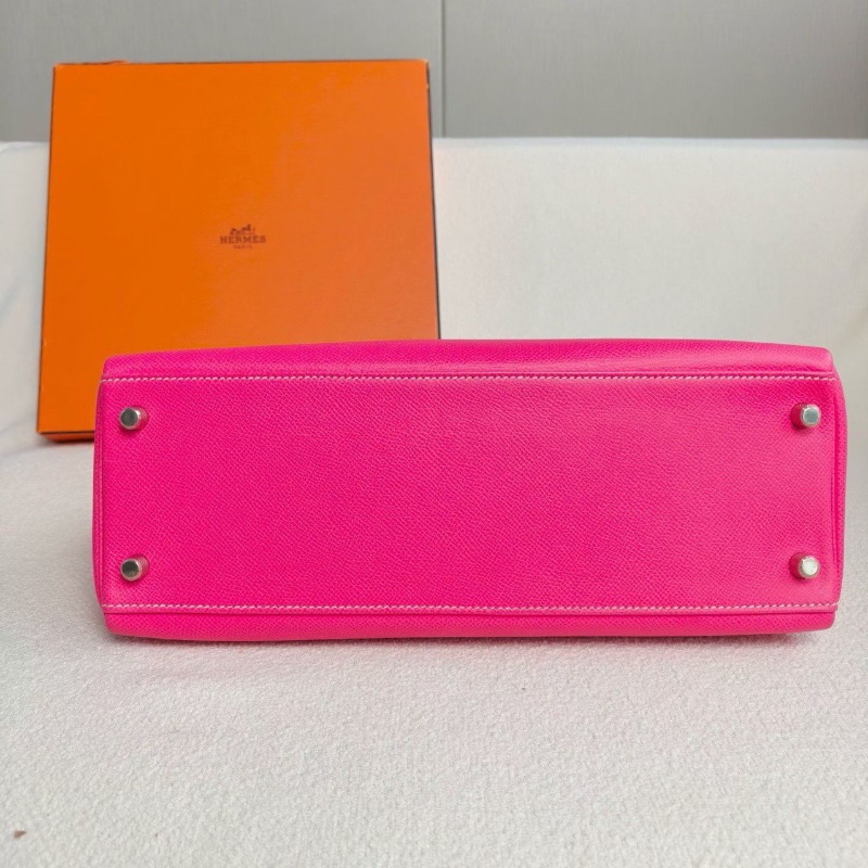 Hermes Kelly32 K32 框O 糖果粉 內裡石榴紅 epsom皮 32*23*12 98新配件肩帶鑰匙鎖塵袋雨衣-4